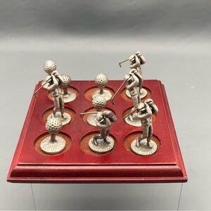 Vintage Metal Swinging Golf Player Miniature 2" Figurines & Golf Balls w Board
